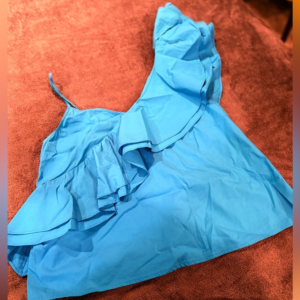 Free Press Turquoise Asymmetrical Ruffle Blouse - Picture 7 of 8